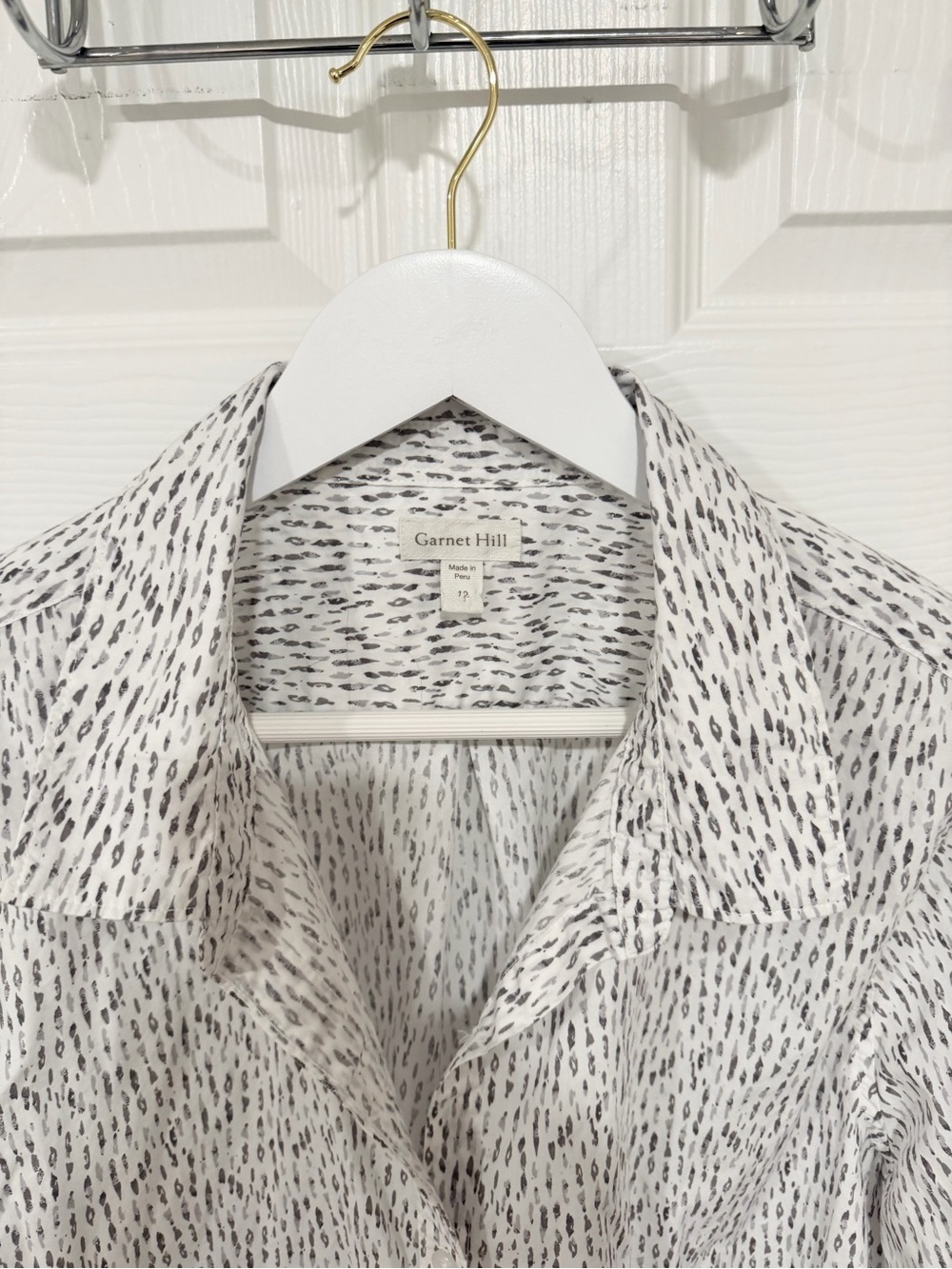 Garnet Hill White Speckle Pima Cotton Quiet Luxury Button Front Size 12 Shirt - Picture 3 of 9